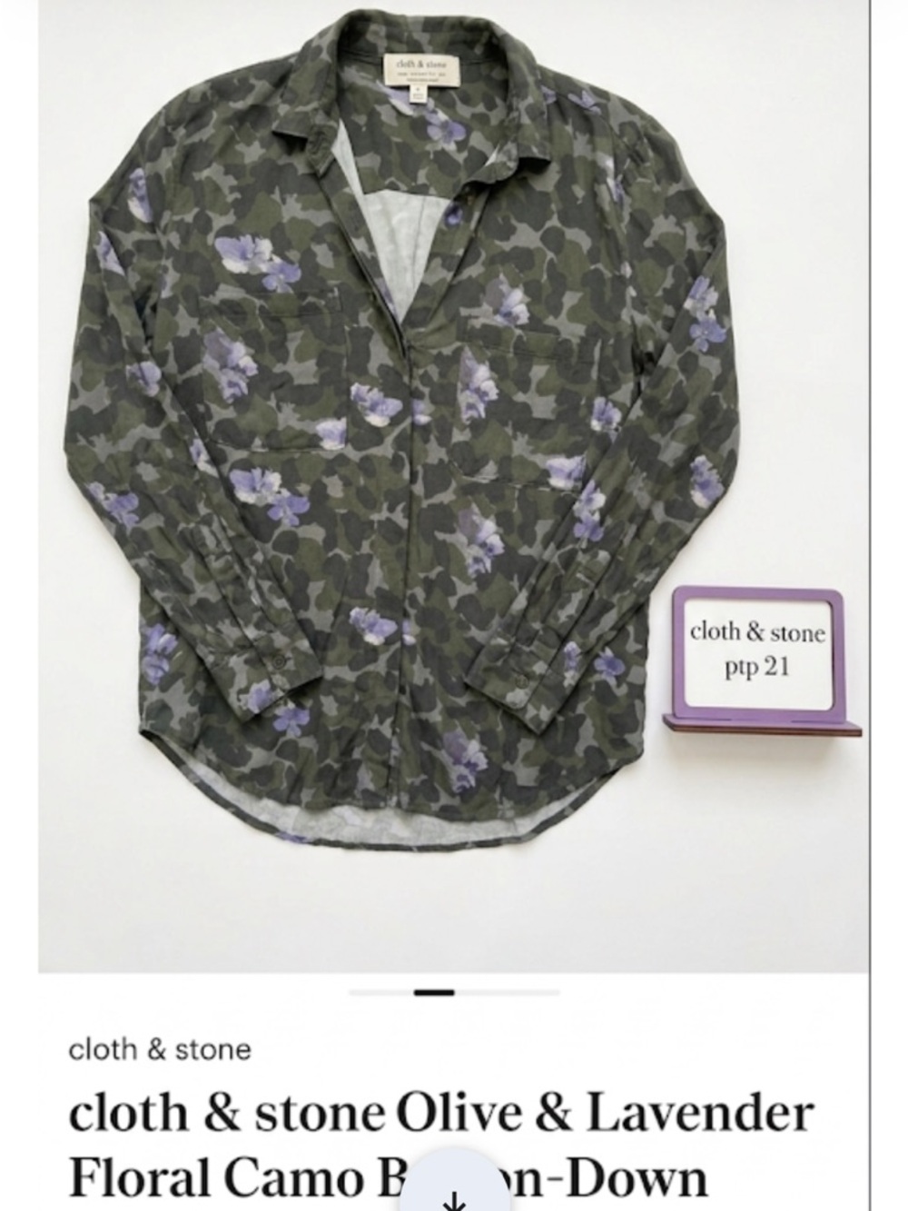 cloth & stone Olive & Lavender Floral Camo Button-Down Shirt ptp 21